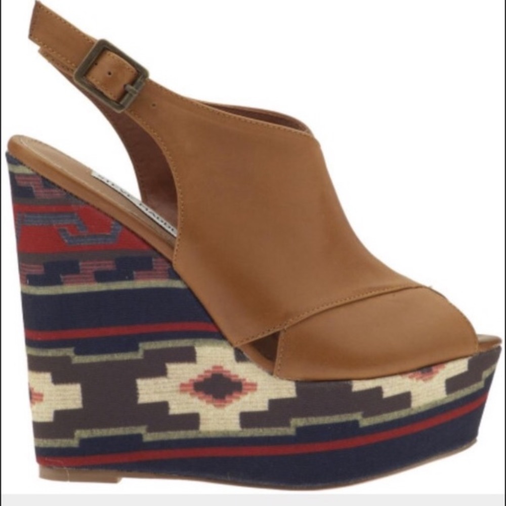 Steve Madden Cognac Leather & Aztec Print Wedges